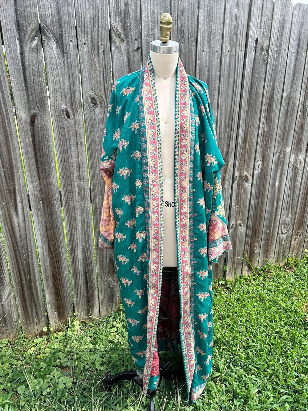 Boho Floral Teal Kimono Duster Robe